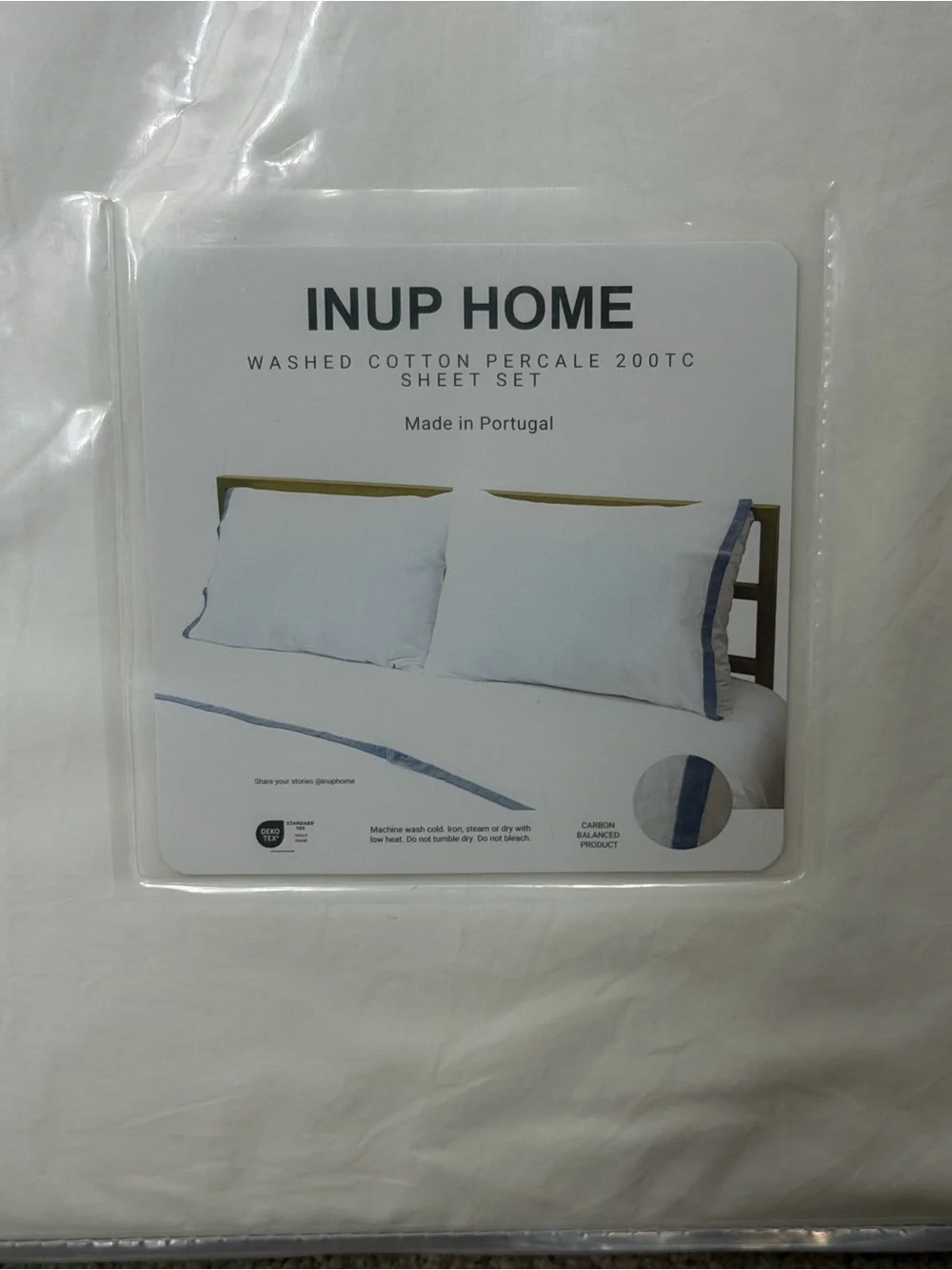 INUP HOME Washed Cotton Percale Sheet Set in White